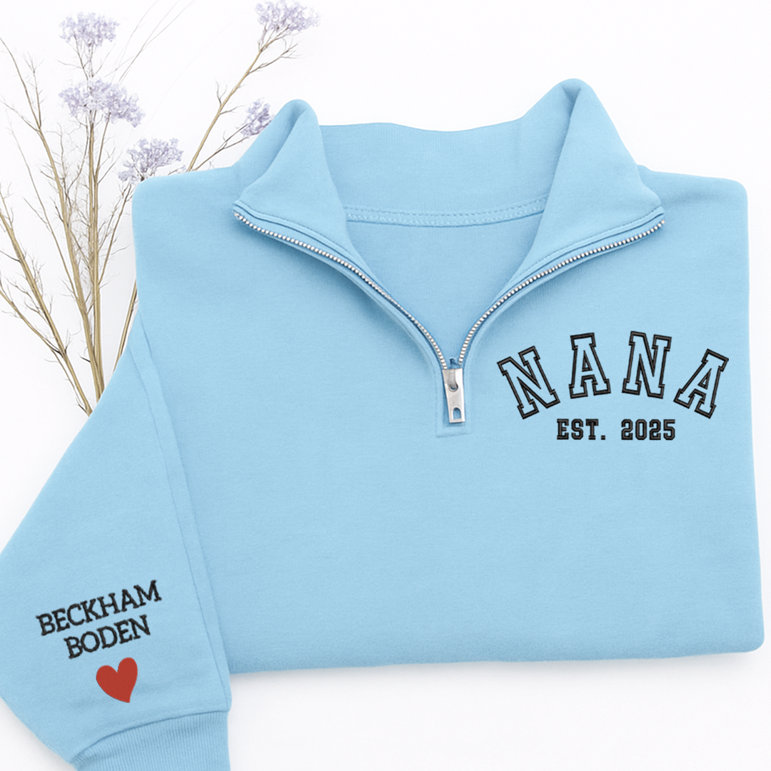 Custom Embroidered Nana est Sweatshirt And Grandkids Quarter Zip Sweater