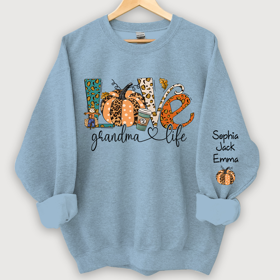 Love Grandmalife Leopard Pumpkin And Grandmkids Autumn Sweatshirt