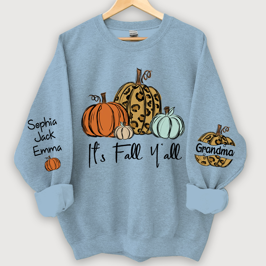 Personalized Its Fall Yall Grandma And Grandkids Pumpkin autumn CL01 Sweatshirt