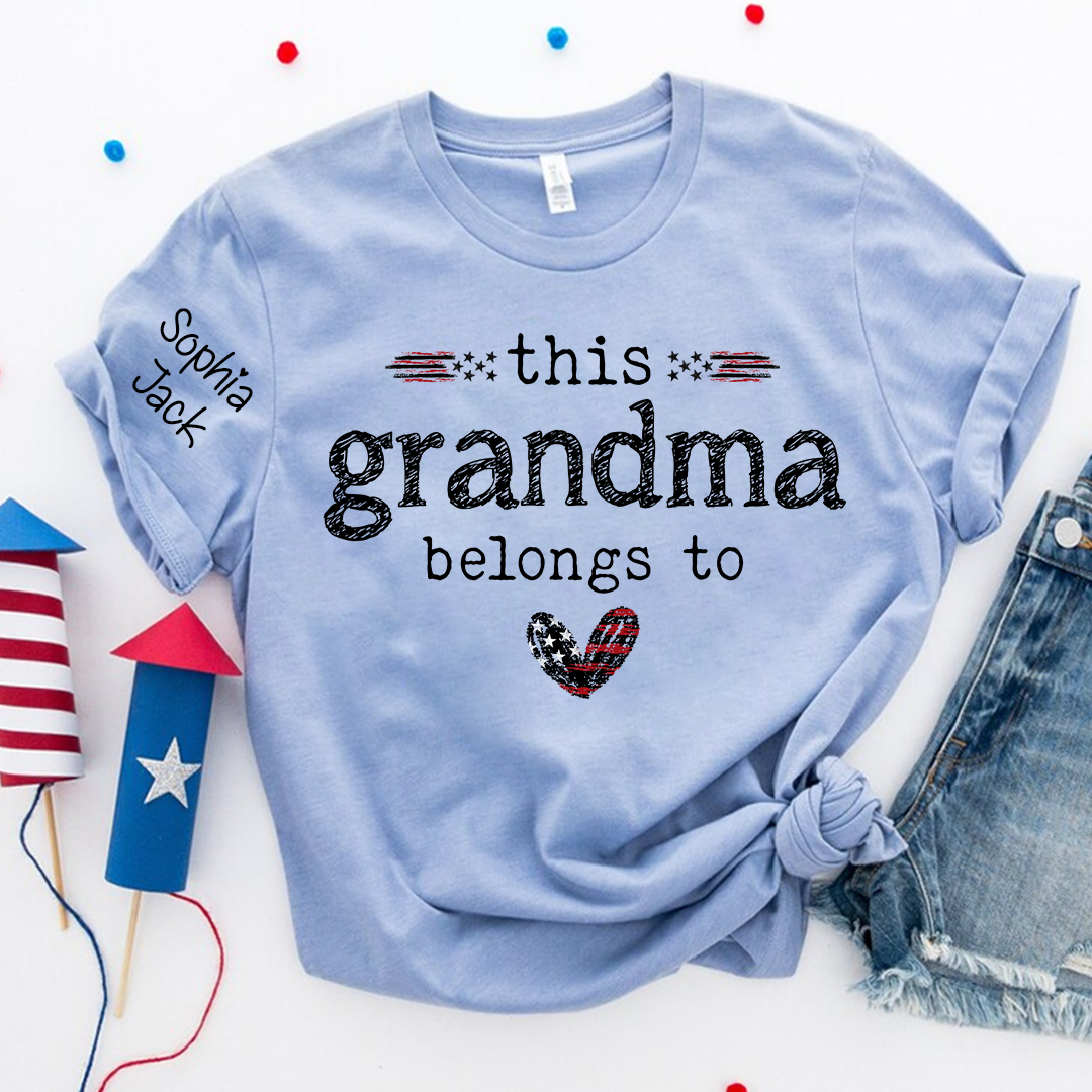 Personalized This Grandma Belongs To Grandma T-shirt with Flag American Design, Grandma Gigi Mama Mimi Shirt for 4th of July, Patriotic Gift for Mother's Day