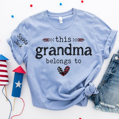 Personalized This Grandma Belongs To Grandma T-shirt with Flag American Design, Grandma Gigi Mama Mimi Shirt for 4th of July, Patriotic Gift for Mother's Day