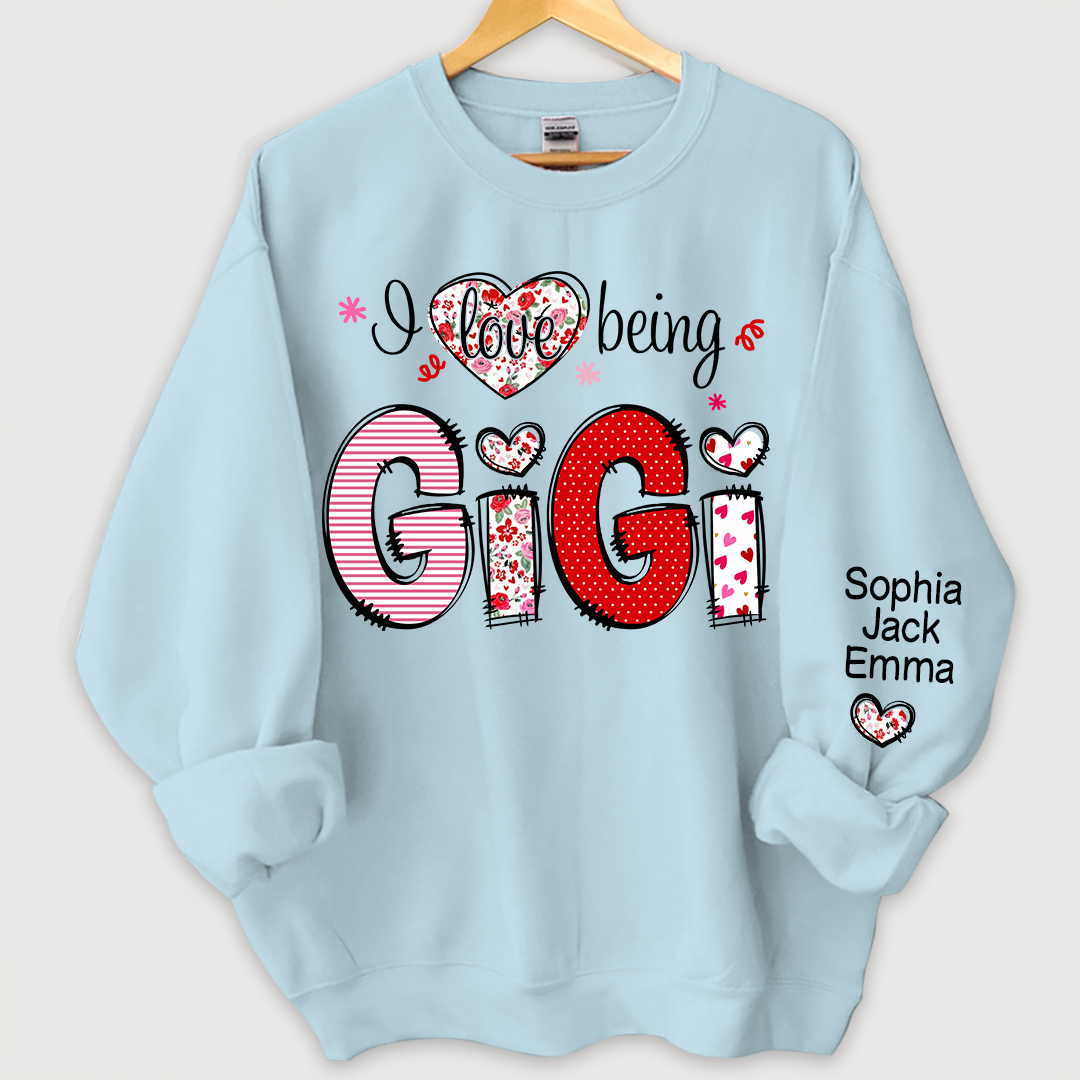 Personalized I Love Being Grandma And Kids Names On Sleeve Sweatshirt, Custom Grandma Sweatshirt, Custom Mother's Day Gift