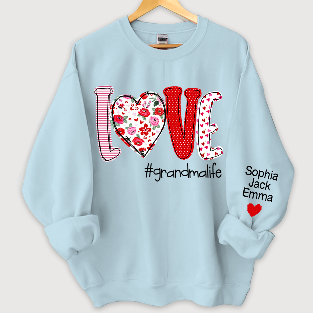 Personalized Love Grandmalife And Kids Names On Sleeve Sweatshirt, Personalized Mother's Day Gift