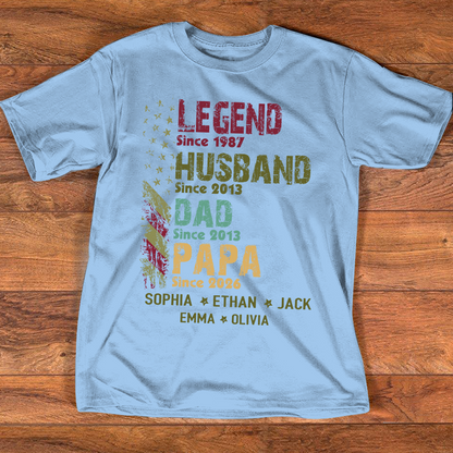 Personalized Papa Shirt with Kids Names, Legend Husband Dad Papa Since Shirt, Custom Grandpa Family T Shirt, Father's Day Gift for Papa