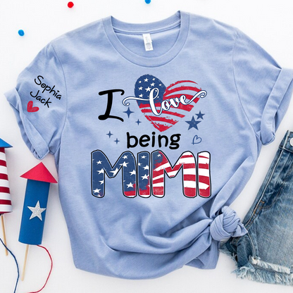 I Love Being Mimi Shirt, Patriotic Heart Design, Custom Grandma, 4th of July Shirt, Independence Day Family T Shirt