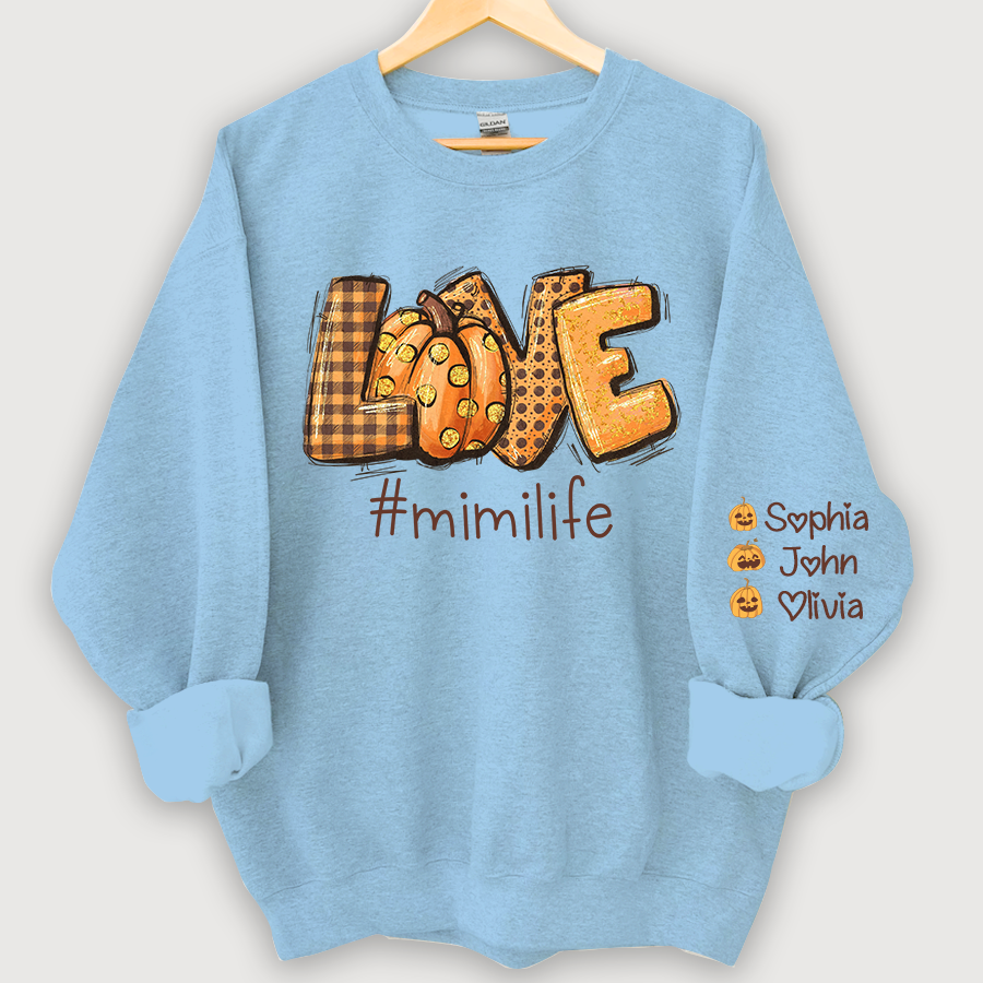 Love Mimi Life Autumn Pumpkins And Grandkids Sweatshirt