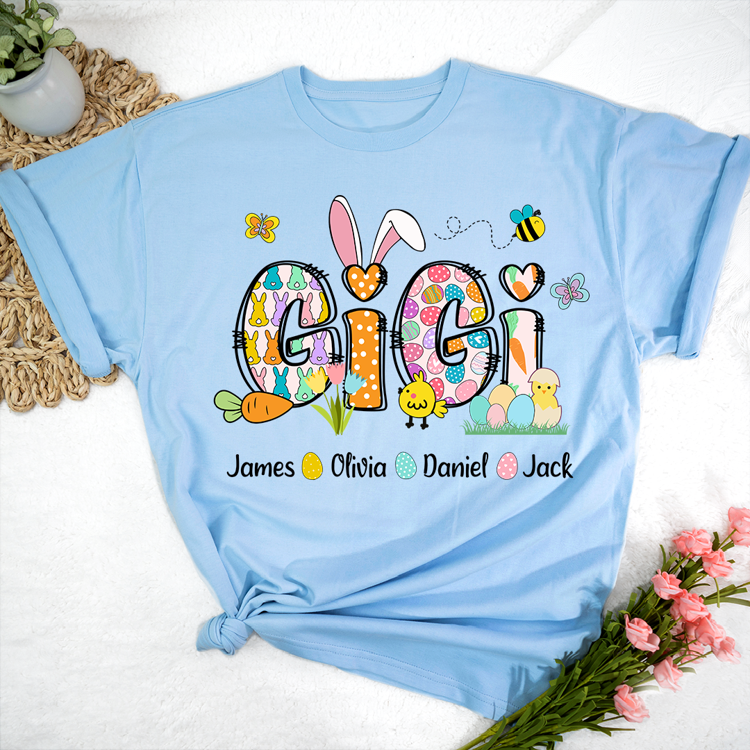 Personalized Gigi Easter Bunny Gift For Family, Custom Grandma And Grandkids T-Shirt