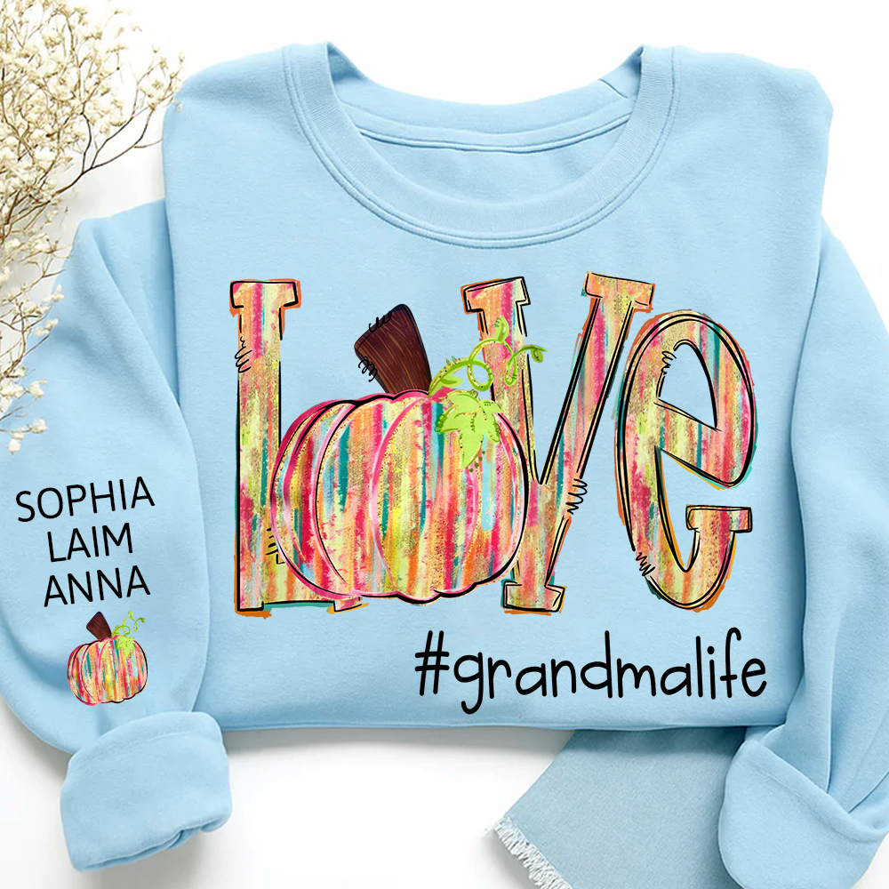 Colorful Pumpkin Love GrandmaLife – Fall Striped Design And Grandkids Sweatshirt