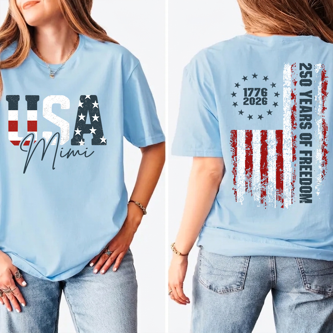 Personalized Mimi USA Flag Shirt, Custom Patriotic Grandma Shirt, 250 Years of Freedom, U.S. 250th Anniversary, 4th of July Independence Day Shirt