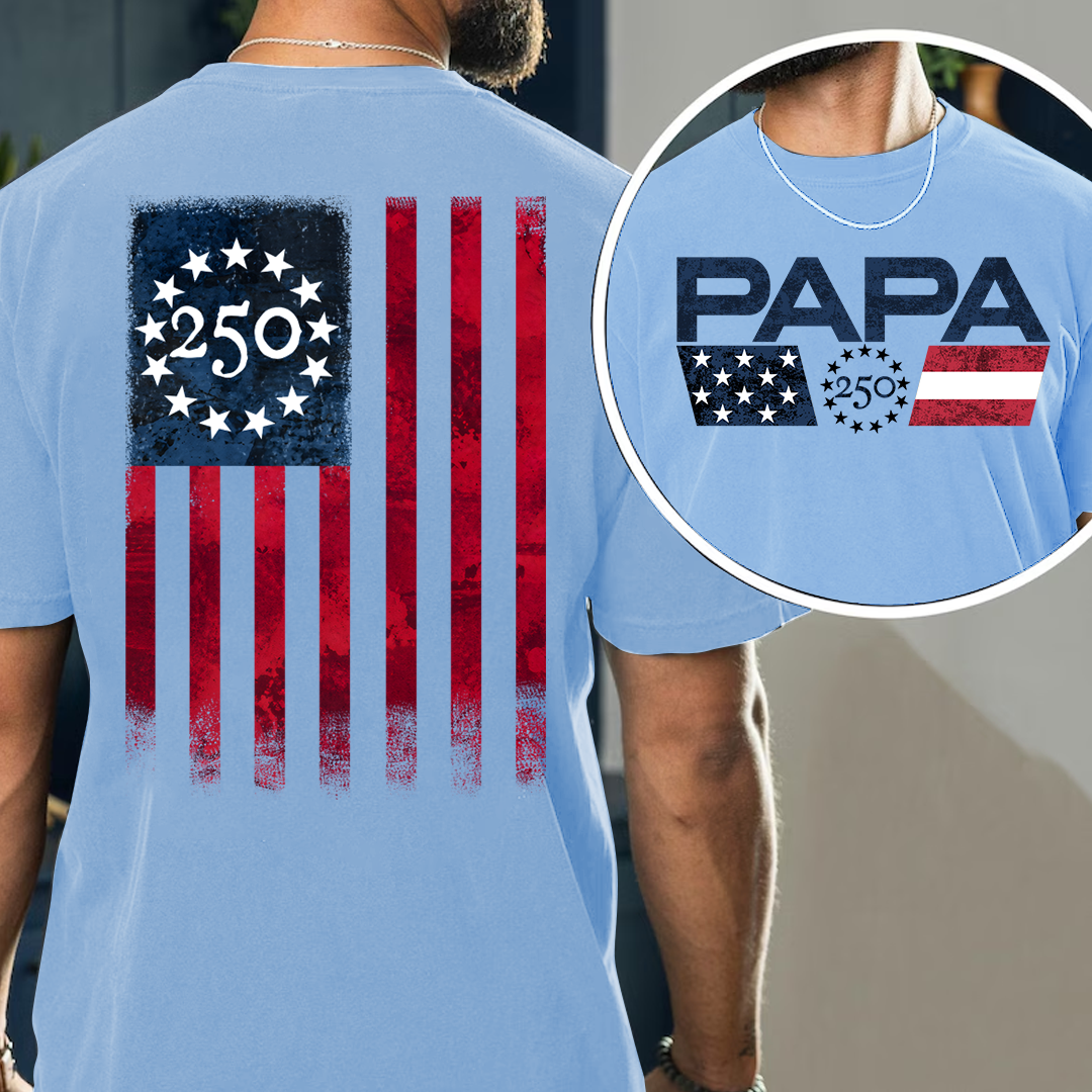 Papa 250 Years Patriotic Shirt, America 1776 2026 Celebration Shirt, American Flag Papa Shirt, Fathers Day Gift for Papa Grandpa Dad, Independence Day Family Shirt