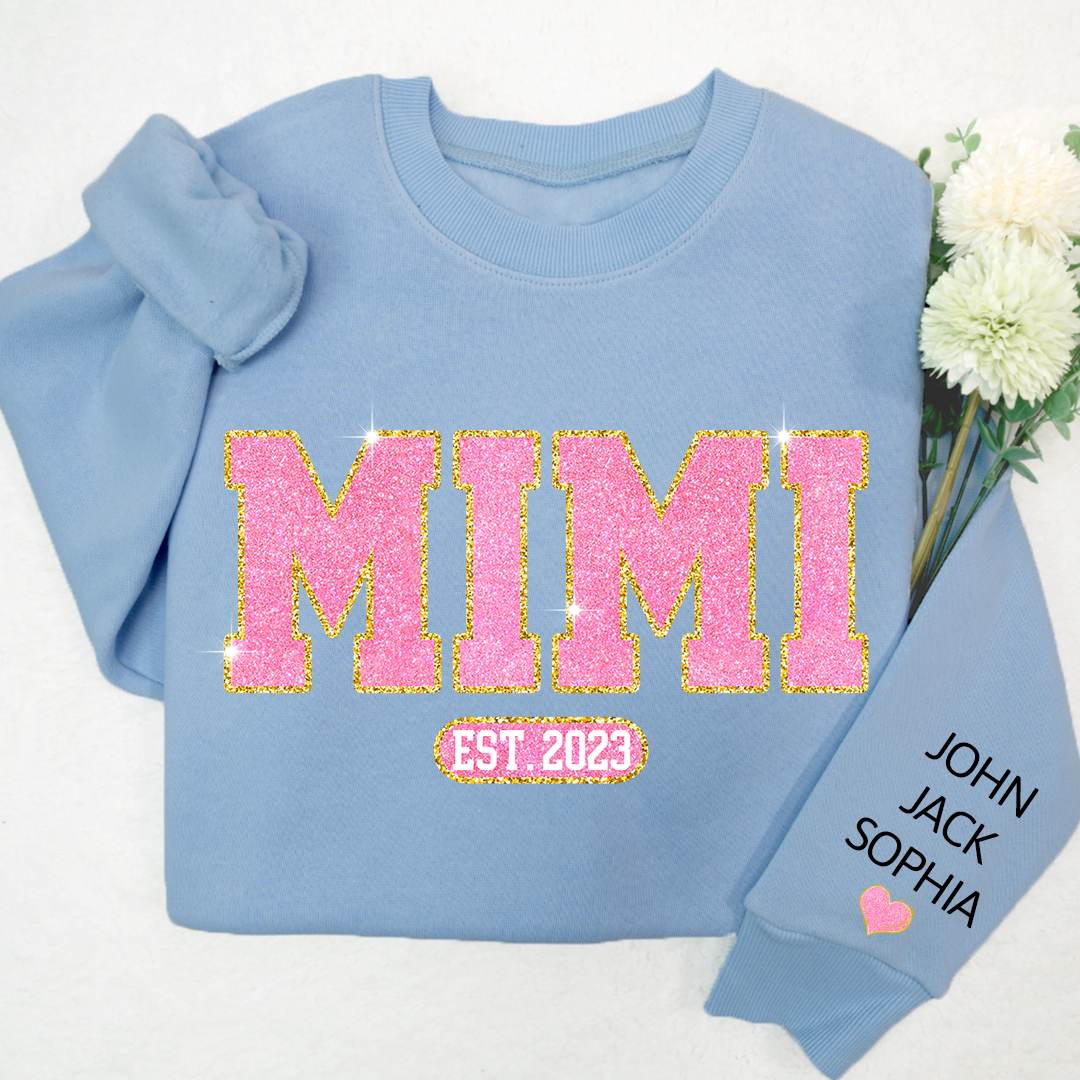 Glitter Pink Custom Name Mimi Nana Grandma Est And Kids Sweatshirt