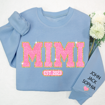 Glitter Pink Custom Name Mimi Nana Grandma Est And Kids Sweatshirt