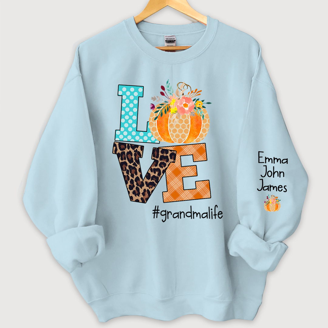 Love grandmalife Pumpkins Autumn And Grandkids Sweatshirt