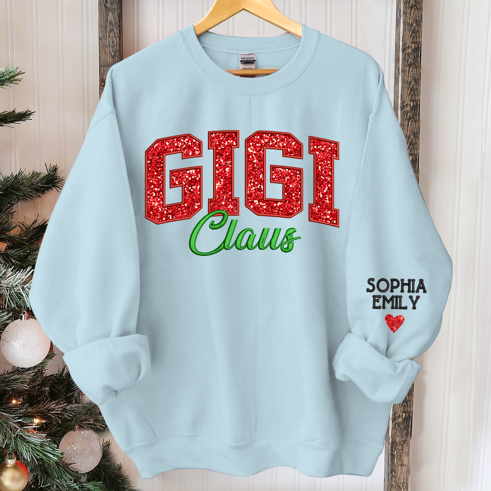 Glitter Embroidered Gigi Claus And GrandKids Christmas 2024 Sweatshirt