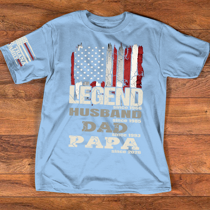 Personalized Patriotic T-Shirt for Dad, Husband, or Papa, Custom Family Shirt with American Flag, Perfect for Father's Day or Birthday