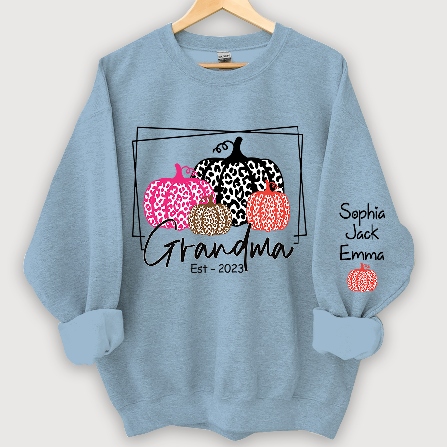 Grandma Pumpkin Leopard Color Est And Grandkids Autumn Sweatshirt