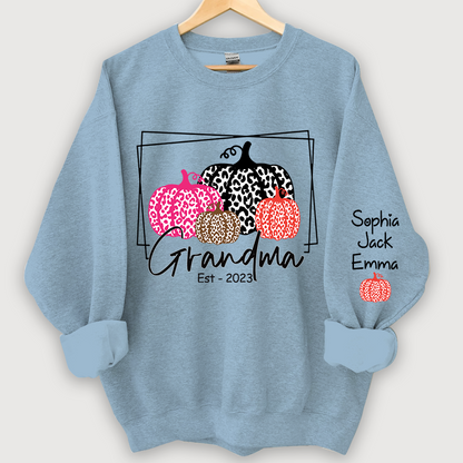 Grandma Pumpkin Leopard Color Est And Grandkids Autumn Sweatshirt