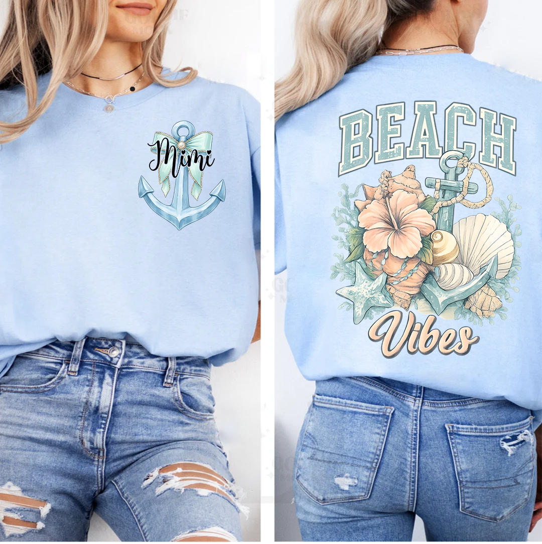Personalized Mimi Beach Vibes Shirt, Coastal Grandma Tee, Summer Beach Vacation Shirt, Ocean Lover Gift