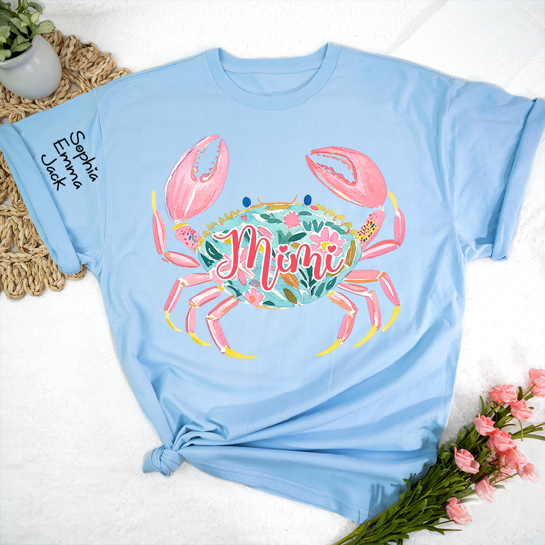 Mimi Crab Shirt Personalized Grandma Shirt, Funny Ocean Animal Tee, Cute Coastal Grandma Gift T-Shirt, Retro Summer Beach Shirt