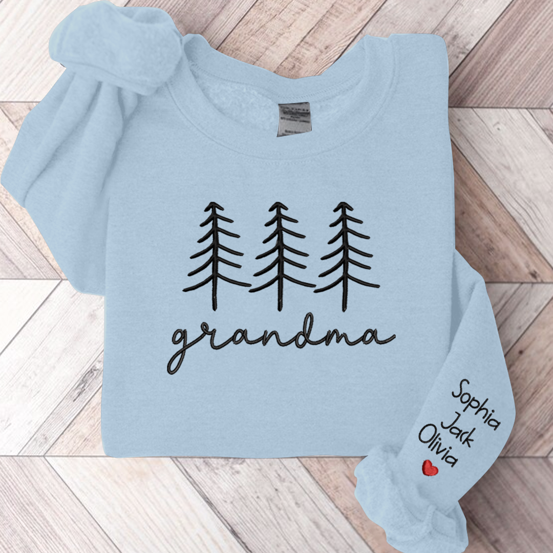 Family Grandma Christmas Embroidery And Grandkids Sweatshirt