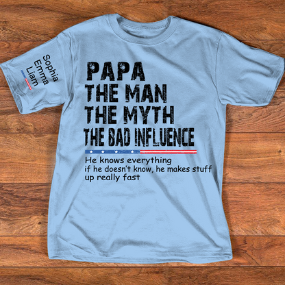 Personalized Dad Papa Grandpa Shirt, Custom Papa Legend Influence T-Shirt, Custom Birthday Fathers Day Gift, Funny Family