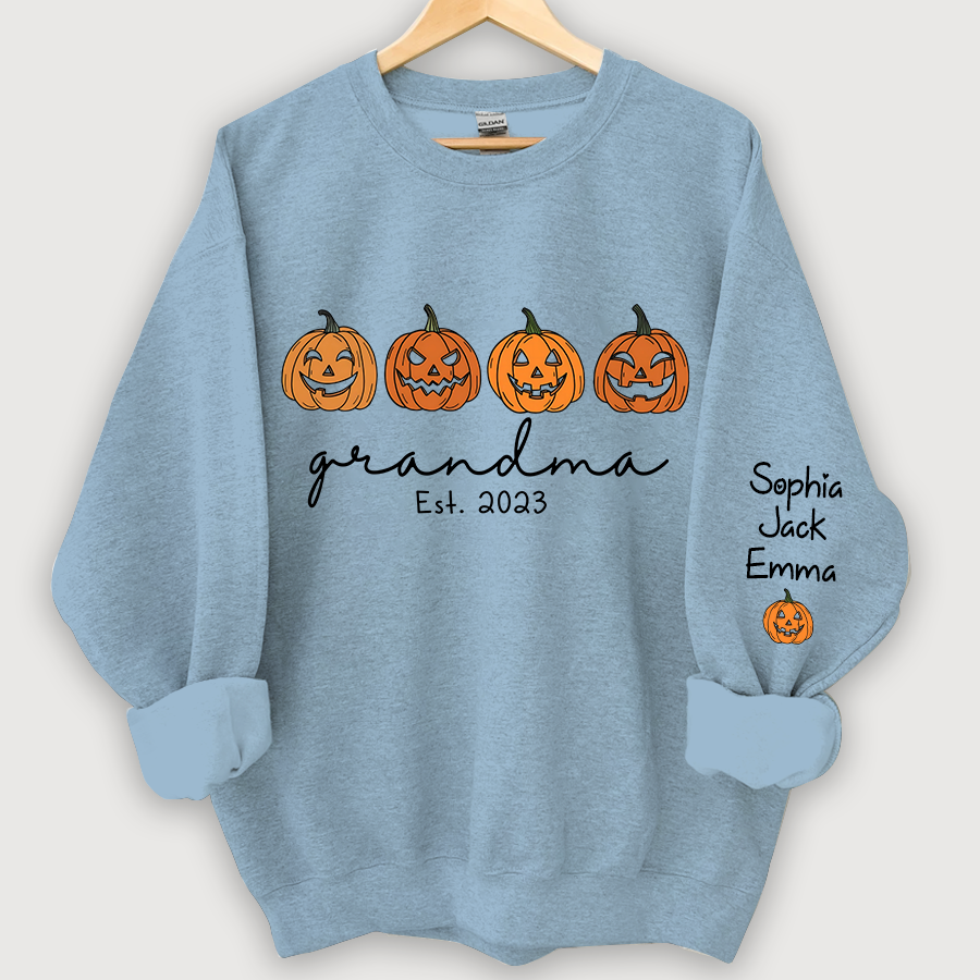 Grandma Est Pumpkin Face And Grandkids Autumn CL01 Sweatshirt