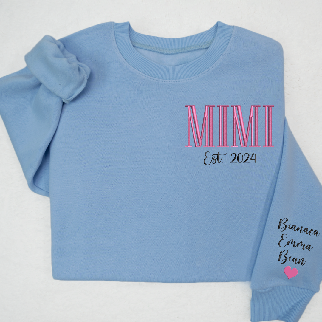 Custom Embroidered MIMI Est Name And Grandkids Sweatshirt