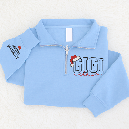Custom Embroidered Gigi claus Sweatshirt And Grandkids Quarter Zip Sweater