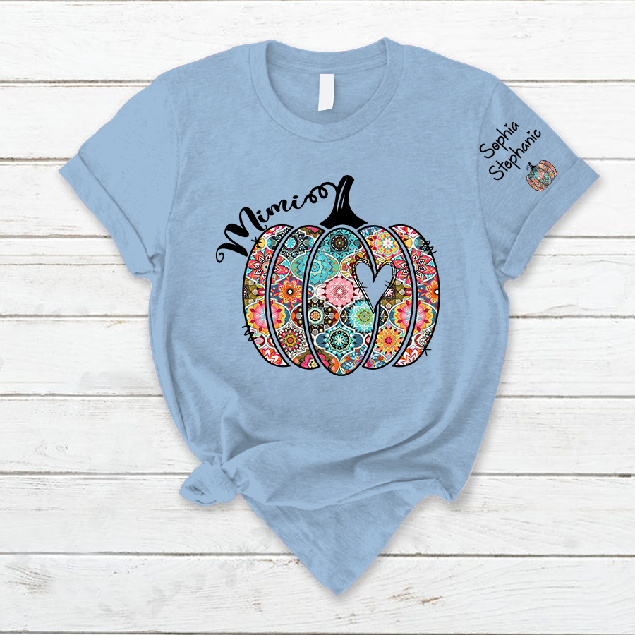 Personalized Mimi Pumpkin With Grandkids Flower T-Shirt