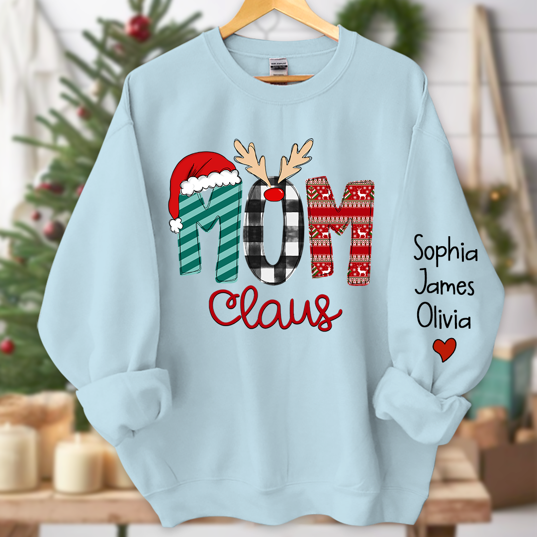 Merry Christmas  Mom Claus Sweatshirt, Custom Mom , Mama and Kids Sweatshirt