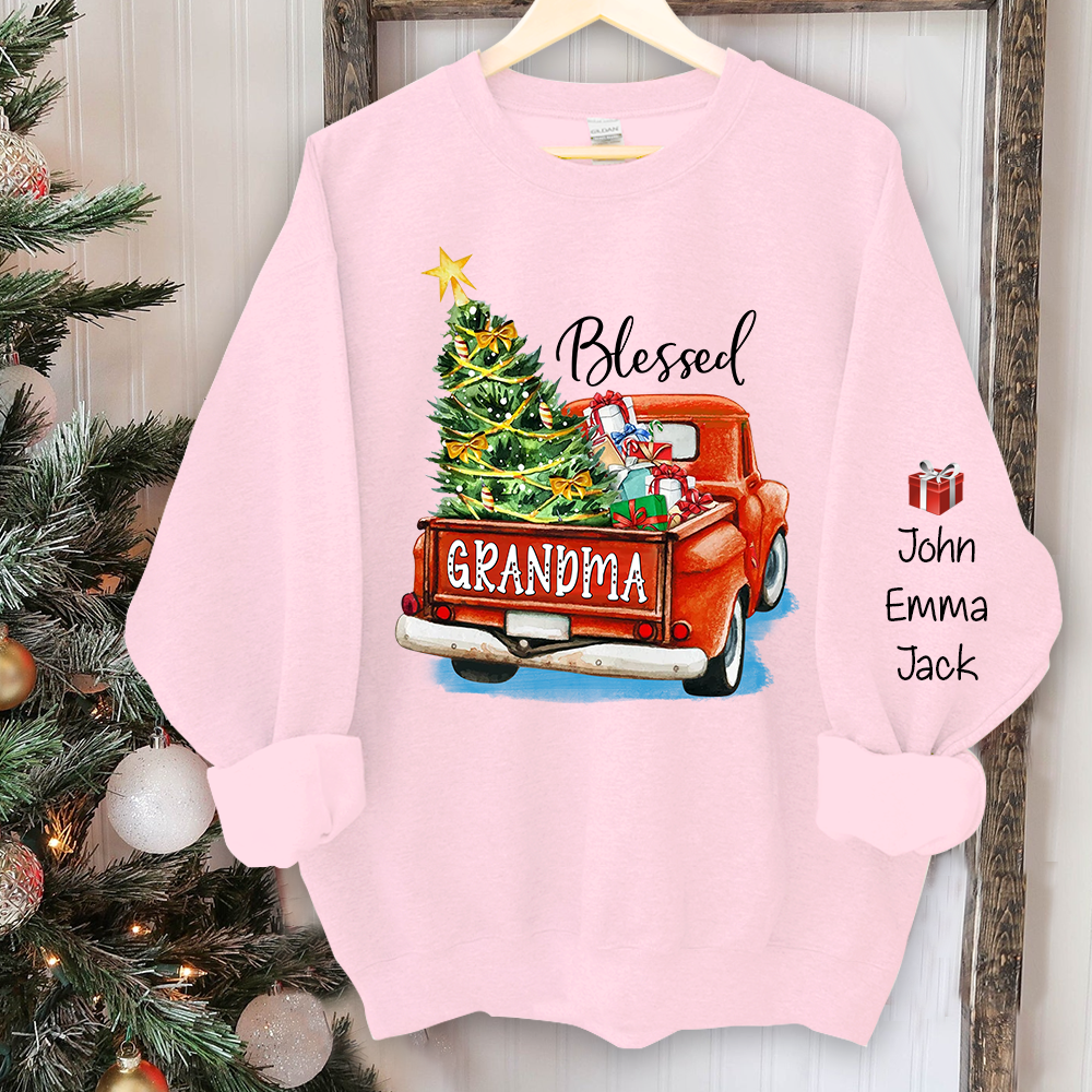 Blessed Grandma Christmas Tree Truck And Grandkids Sweatshirt
