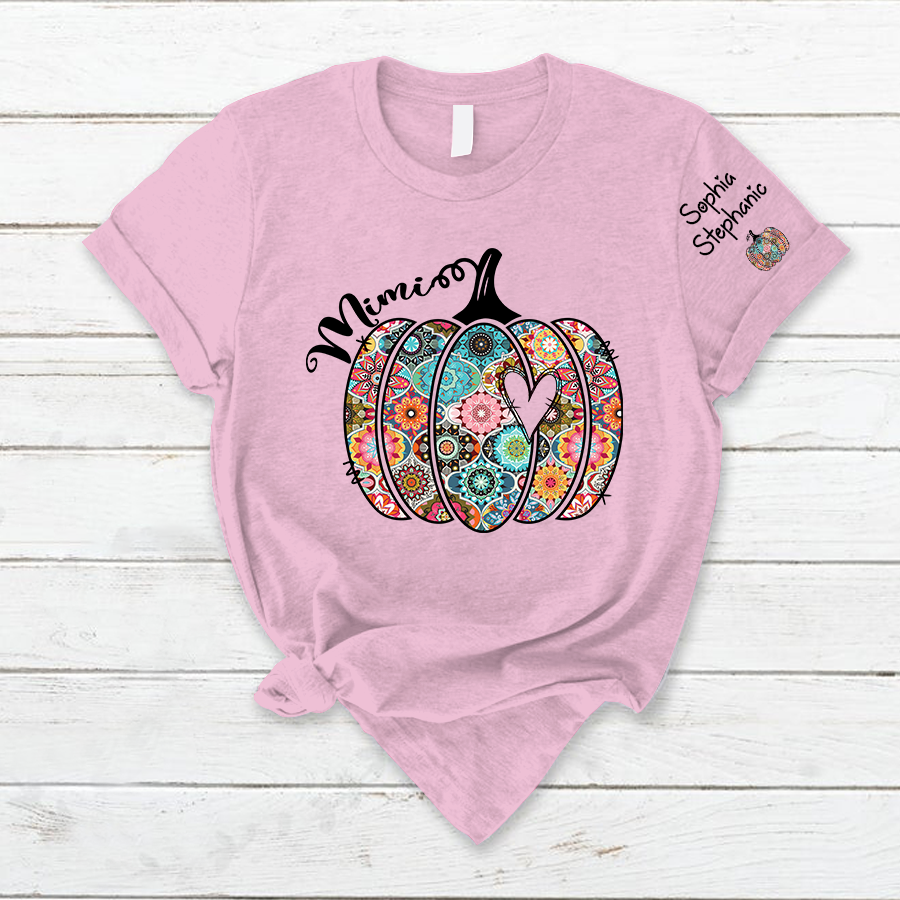 Personalized Mimi Pumpkin With Grandkids Flower T-Shirt
