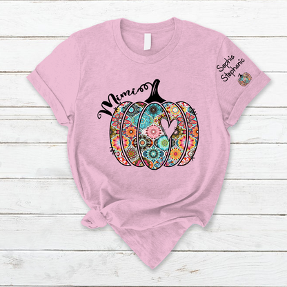 Personalized Mimi Pumpkin With Grandkids Flower T-Shirt
