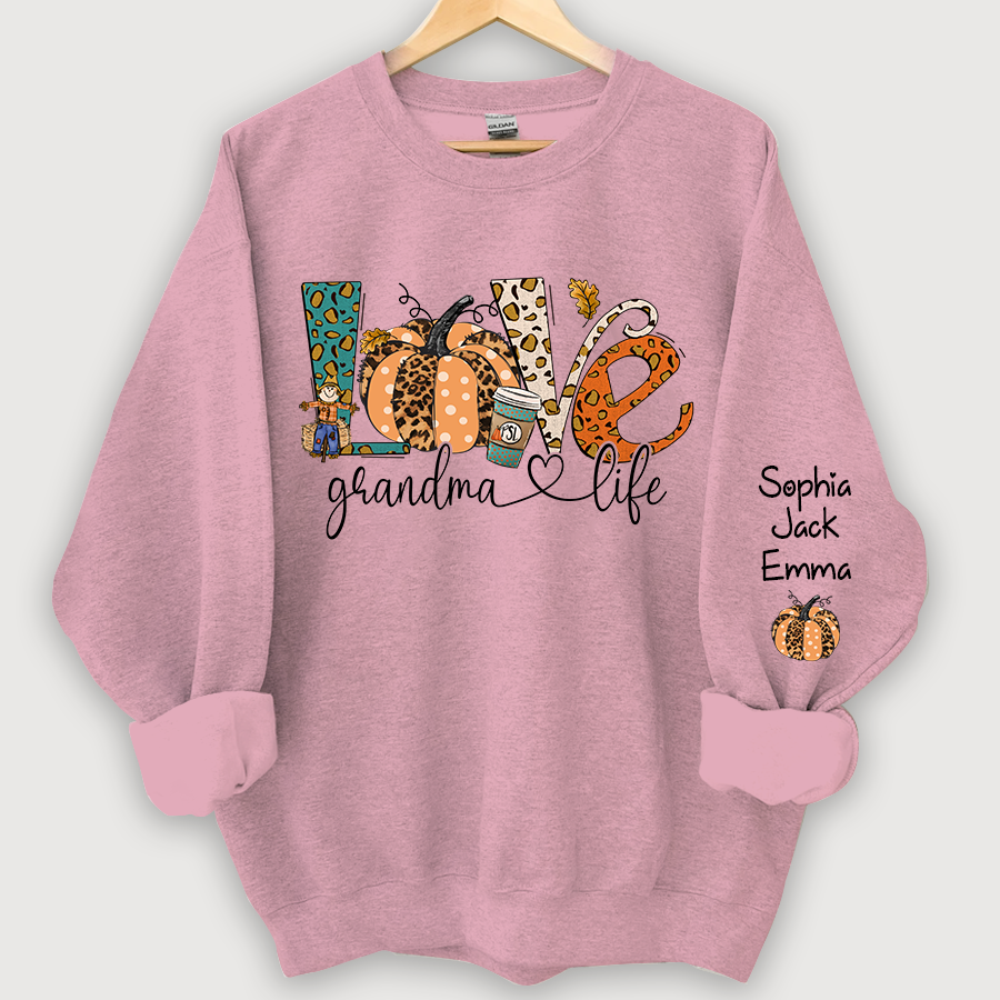 Love Grandmalife Leopard Pumpkin And Grandmkids Autumn Sweatshirt