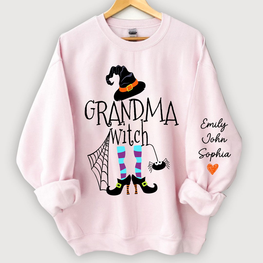 Personalized Grandma Witch Halloween And Grandkids Sweatshirt