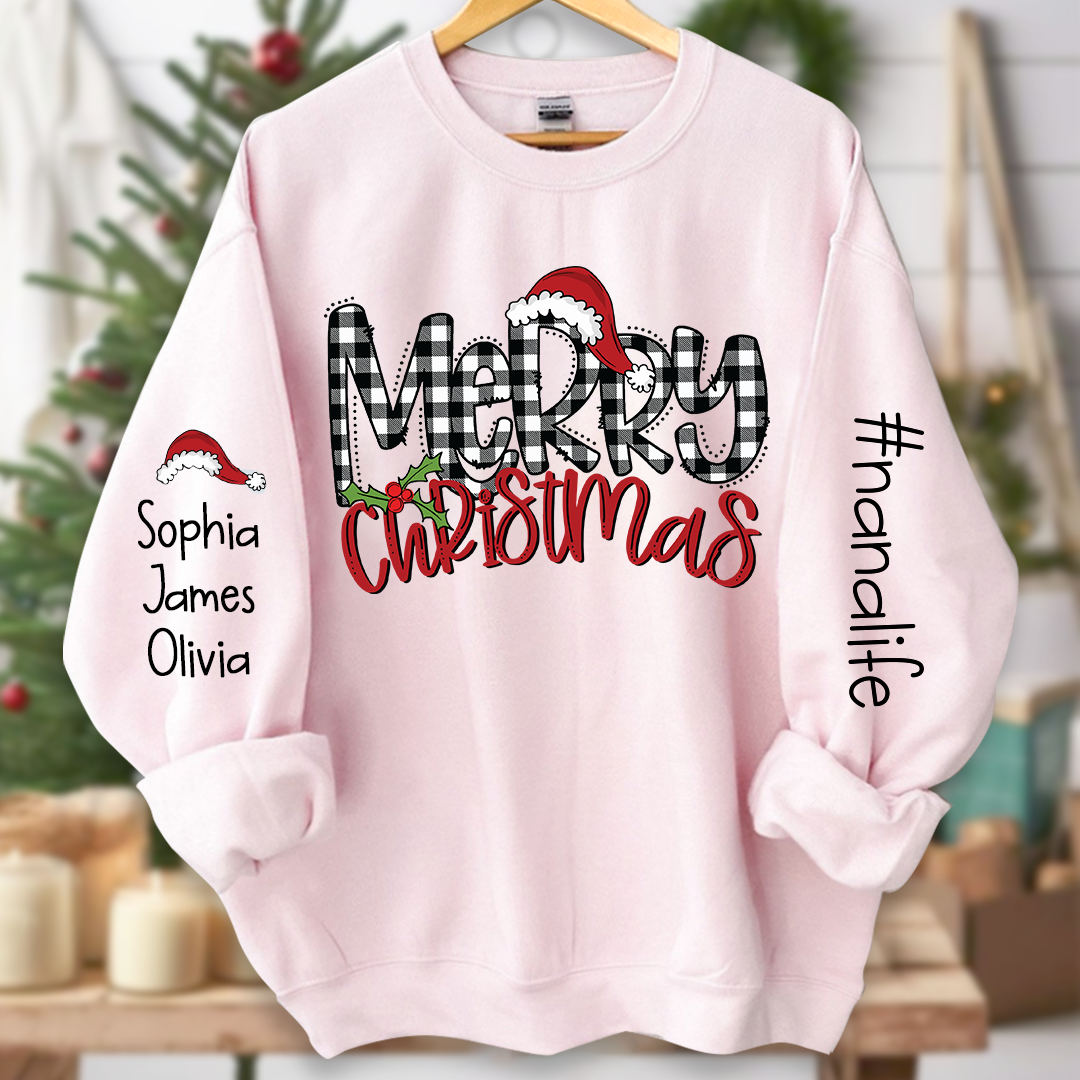 Merry Christmas Nanalife With Grandkids Names Sweatshirt
