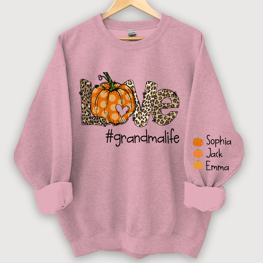 Love Grandma Life Pumpkin Heart And Grandkids CL01 Autumn Sweatshirt