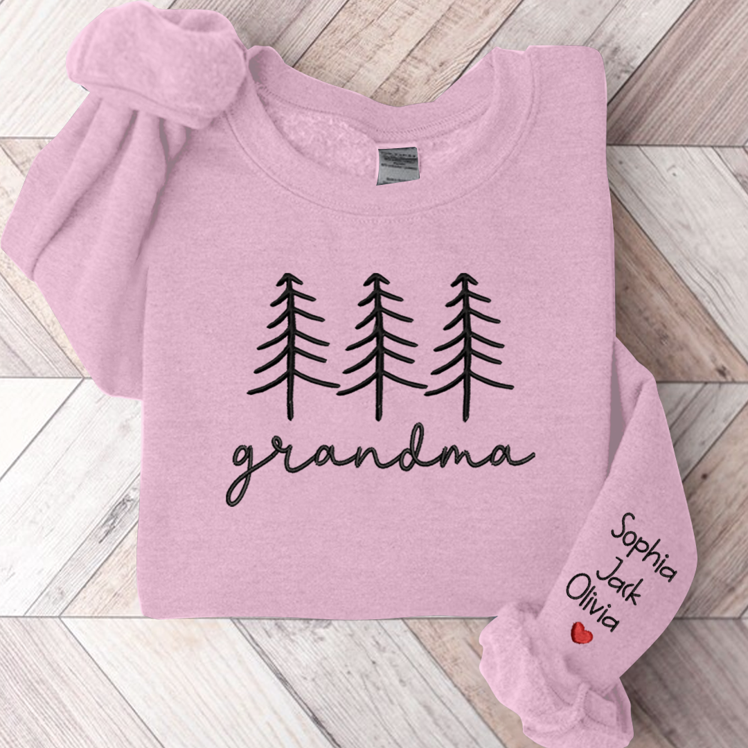 Family Grandma Christmas Embroidery And Grandkids Sweatshirt