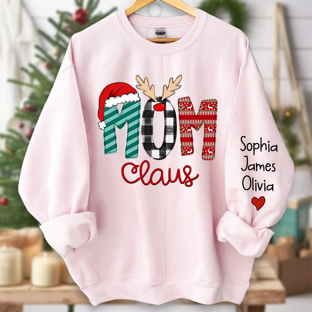 Merry Christmas  Mom Claus Sweatshirt, Custom Mom , Mama and Kids Sweatshirt