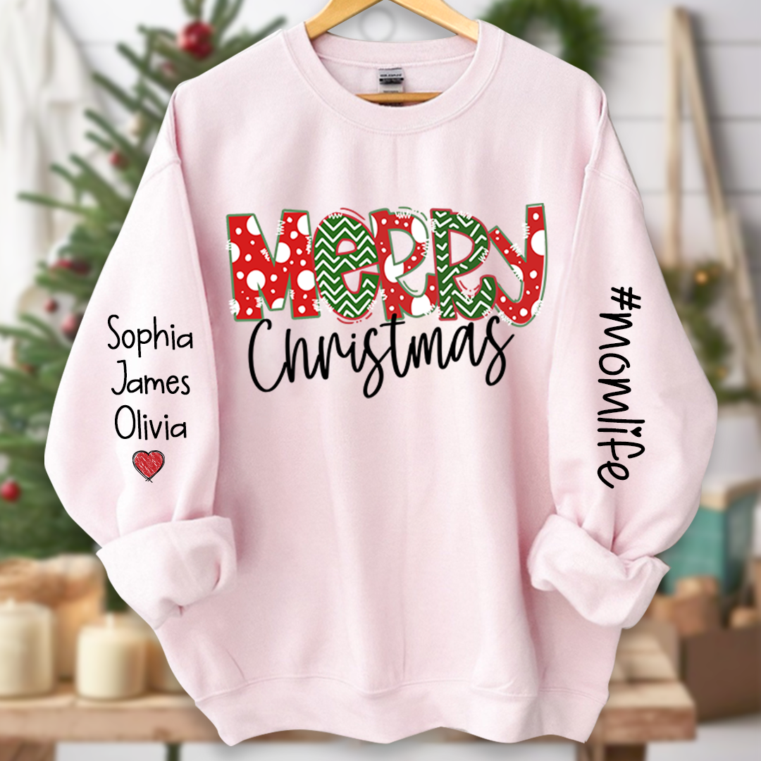 Momlife Merry Christmas And Grandkids Names CL01 Sweatshirt