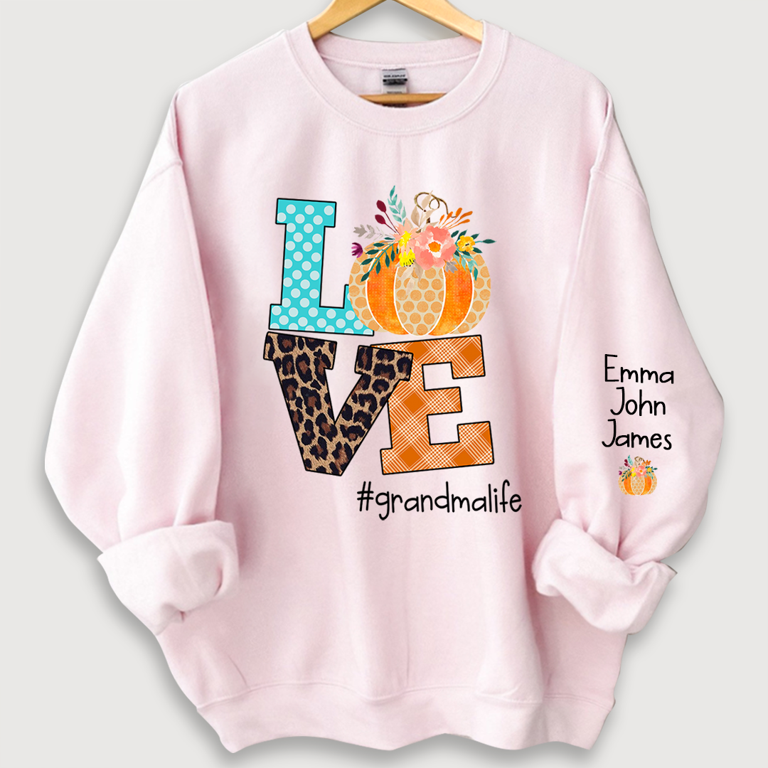 Love grandmalife Pumpkins Autumn And Grandkids Sweatshirt