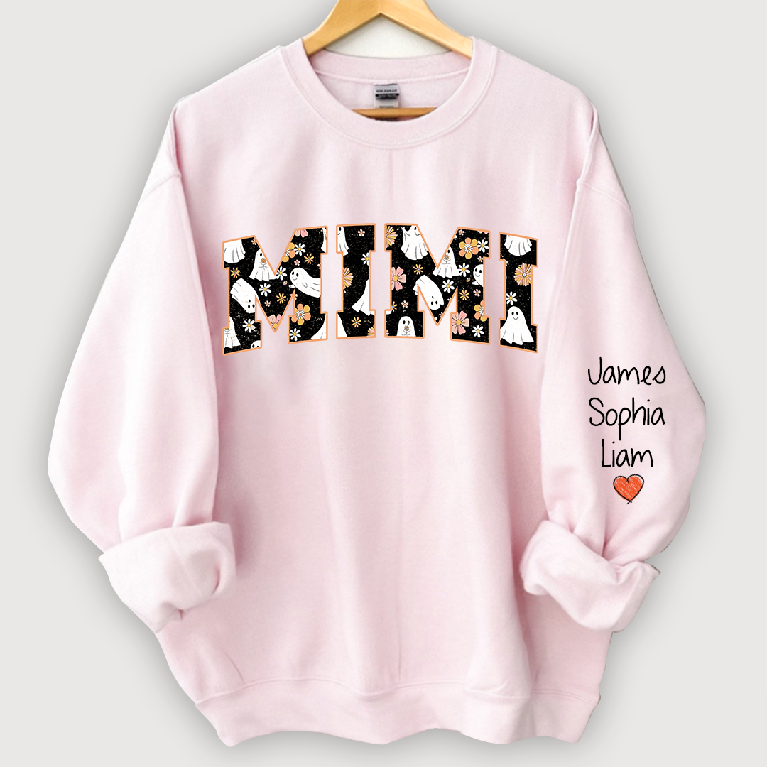 Retro Halloween, Groovy Halloween Mimi And Grandkids Name Sweatshirt