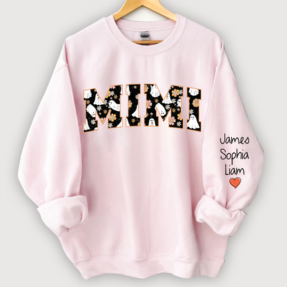 Retro Halloween, Groovy Halloween Mimi And Grandkids Name Sweatshirt
