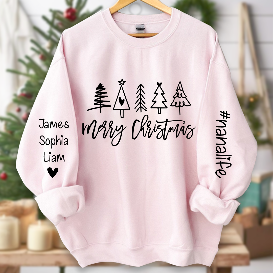 Nanalife Est Merry Christmas trees And Grandkids Names Sweatshirt