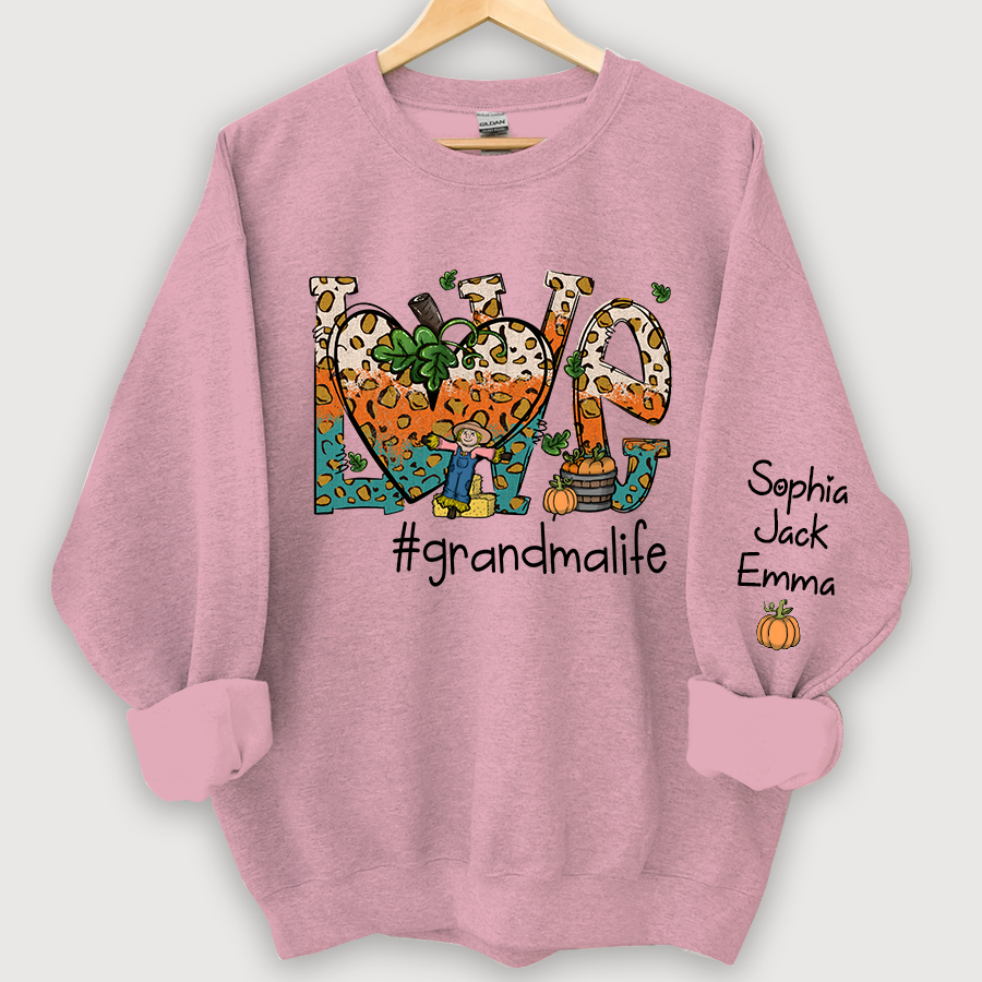 Love Grandmalife Leopard Leaves Pumpkin Sweatshirt