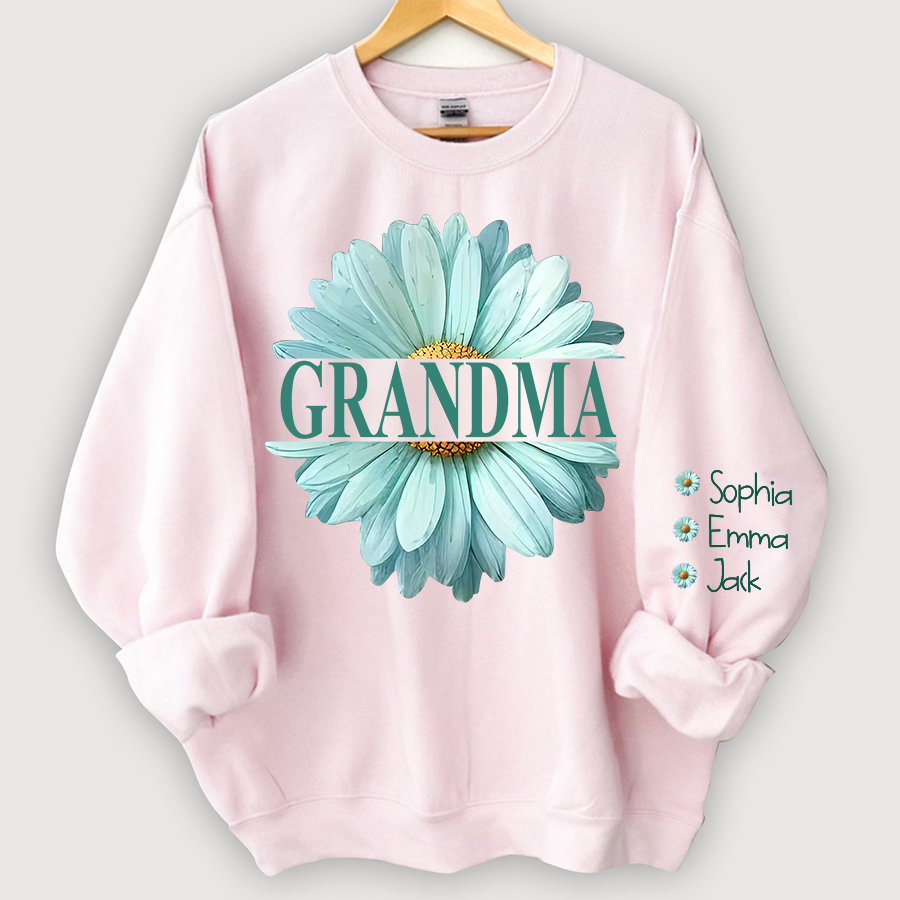 Grandma Flower Daisy Color And Grandkids Sweatshirt