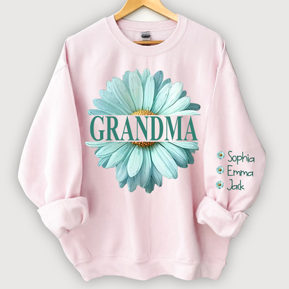 Grandma Flower Daisy Color And Grandkids Sweatshirt