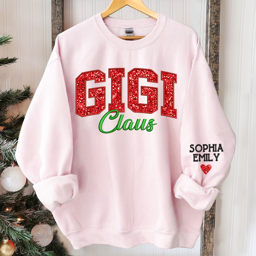 Glitter Embroidered Gigi Claus And GrandKids Christmas 2024 Sweatshirt