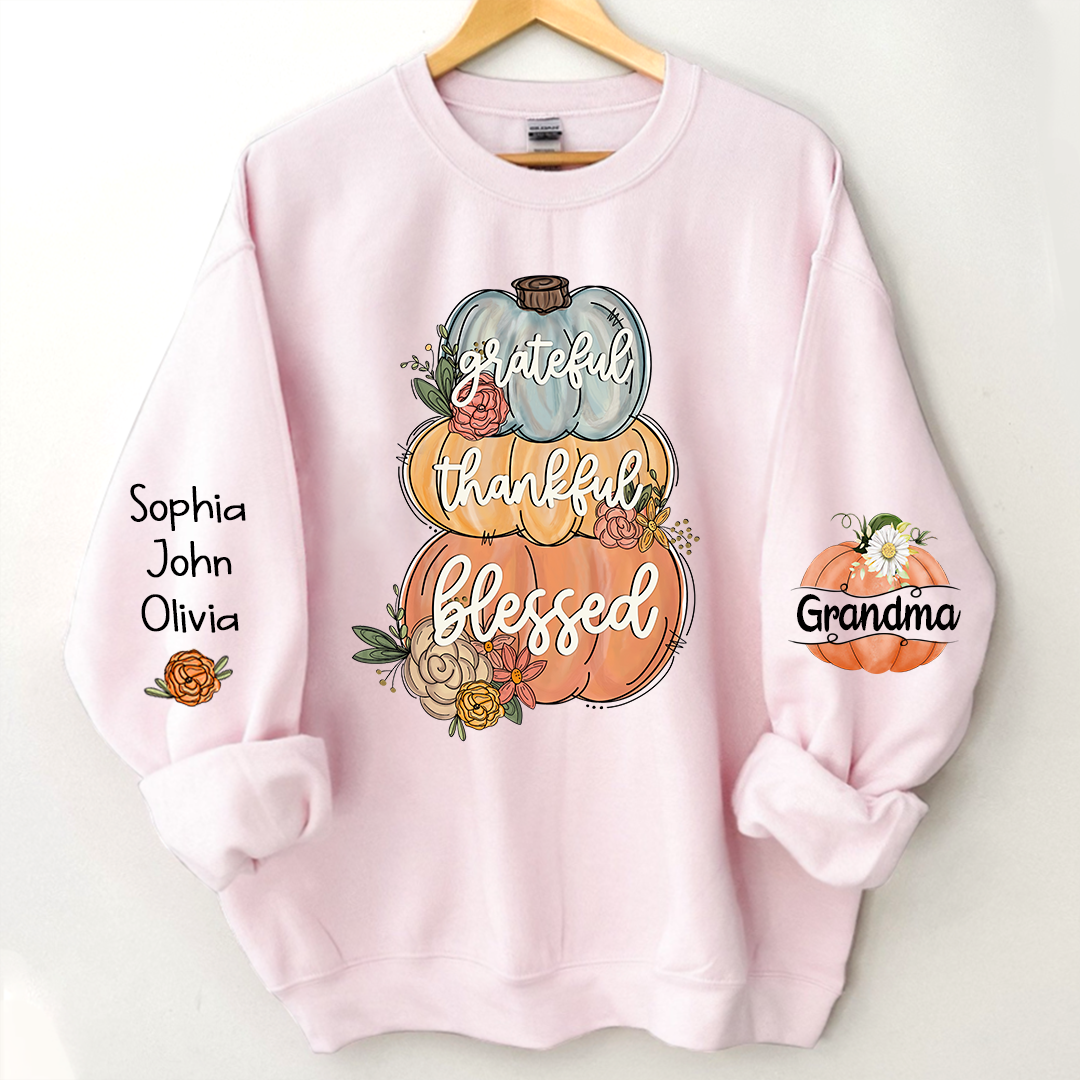 Grateful Thankful Blessed Grandma Autumn And Grandkids Sweatshirt