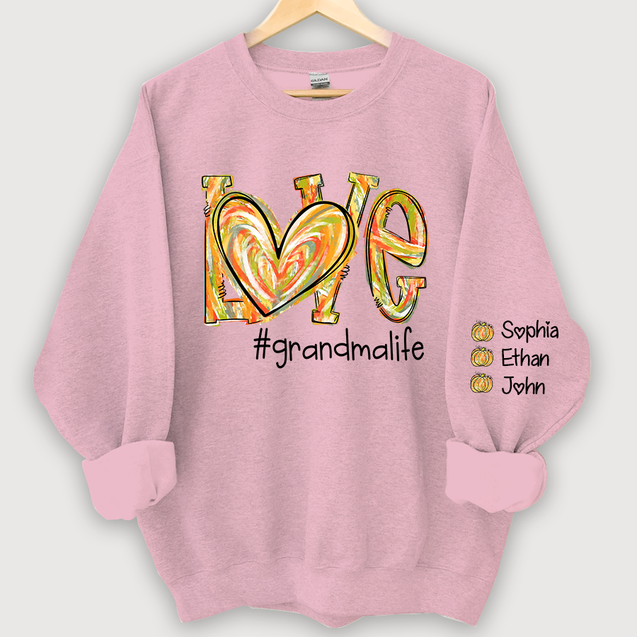 Love Grandmalife Pumpkin Color Painted And Grandkids Autumn Sweatshirt